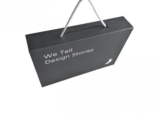 Black Paperboard Folding Packaging Boxes Logo Custom With Pull Rope Collapsible