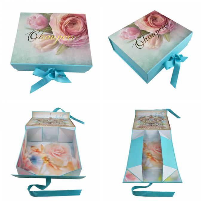 Printed Flower Surface Environmental Folding Gift Boxes Magnetic Closure