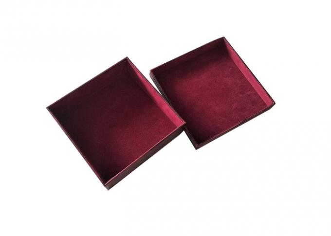 Deep Red Wood Color Lid And Base Boxes With Velvet Surface Inner 1200gsm Cardboard