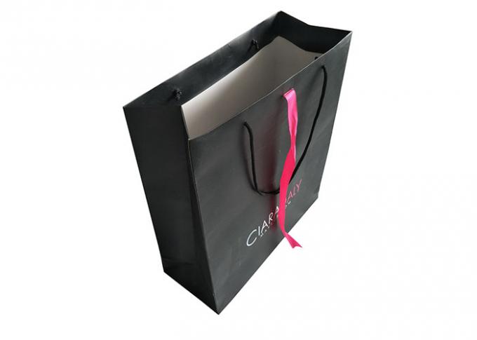 Fancy Glitter Retail Shopping Bags Ribbon Closure Glossy Lamination Sturdy