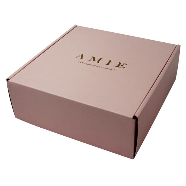 Pink Color Printed Shipping Boxes 27 x 22 x 6.5cm Gold Stamping Logo