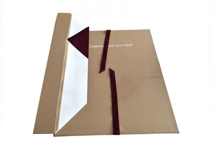 Folding Craft Paper Gift Box Velvet Ribbon Closure For Wedding Dress Packaging
