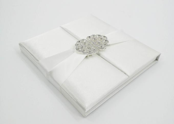Elegant White Silk Cardboard Present Gift Box Wedding Invitation With Bow / Buckle