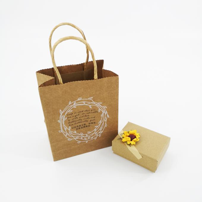 Brown Craft Paper Shopping Bags Printed Matte Lamination Surface For Jewelry Packaging