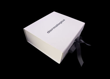 China Black Ribbon Closure Paperboard Folding Boxes , White Fancy Gift Box factory