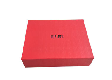 China Red Magnetic Foldable Gift Boxes Hot Foil Black Logo For Clothes Packaging factory