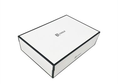 China Luxury White Textured Lid And Base Boxes Black Edge Printed For Shoes Packaging factory