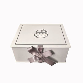 China Matte White Printed Logo Rigid Paper Gift Box Baby Gift Packaging With Ribbon Closure factory