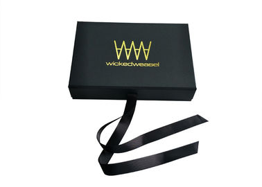 China Bikini Swimwear Packaging Book Shaped Box Black Ribbon Magnet Closure ISO Approval factory