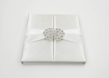 China Elegant White Silk Cardboard Present Gift Box Wedding Invitation With Bow / Buckle factory