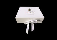 Cover Lamination Retail Folding Gift Boxes Retail White Ribbon Rose Gold Logo supplier