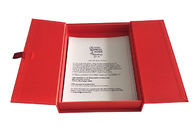 Cap Top Red Book Shaped Box , Magnetic Flap Box With 2cm Width Satin Tape supplier