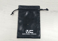 Black Leathery Drawstring Jewelry Bags , Suede Drawstring Pouch Screen Printing Logo supplier
