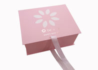 Pink Cardboard Cosmetic Packaging Foldable Gift Boxes Ribbon Closure For Skin Care supplier