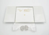 Elegant White Silk Cardboard Present Gift Box Wedding Invitation With Bow / Buckle supplier