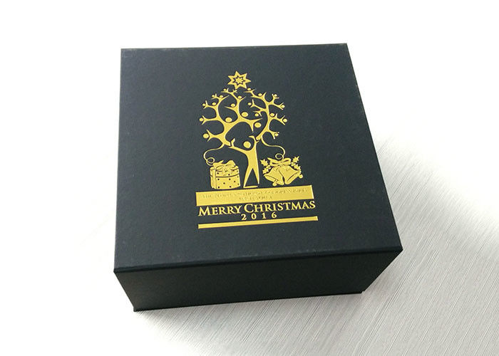 Custom Gold Stamping Logo Present Gift Box , Xmas Black Folding Carton Box supplier