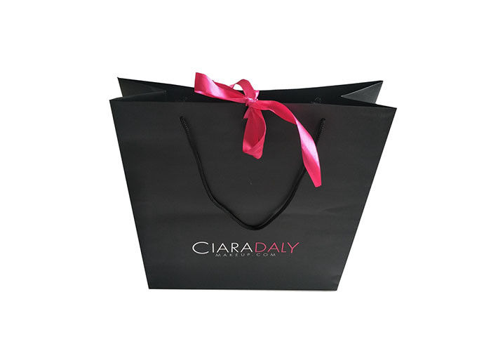 Fancy Glitter Retail Shopping Bags Ribbon Closure Glossy Lamination Sturdy supplier