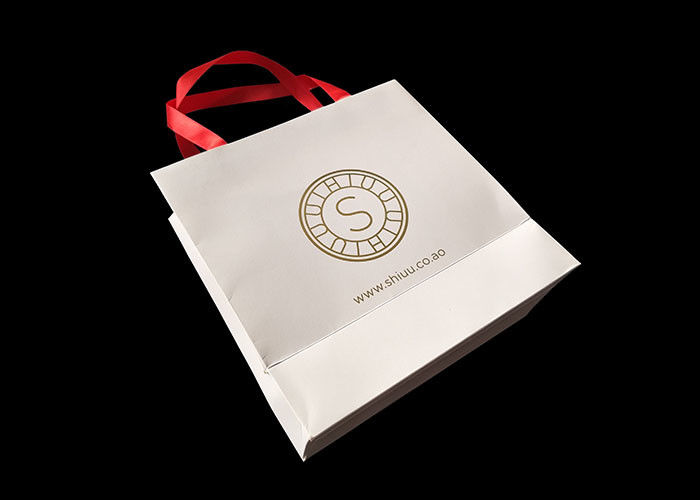 Printed Logo Hard Paper Shopping Bags With Handle Cover Lamination Reusable supplier