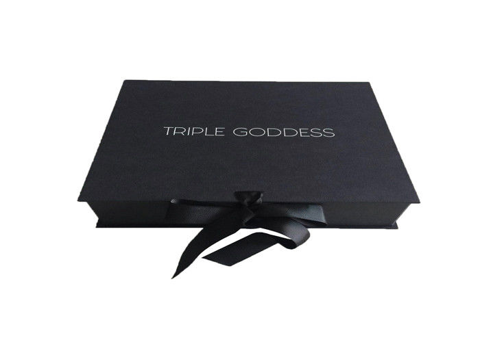 Personalized Logo Folding Gift Box Black Ribbon For Woman Address Packaing supplier