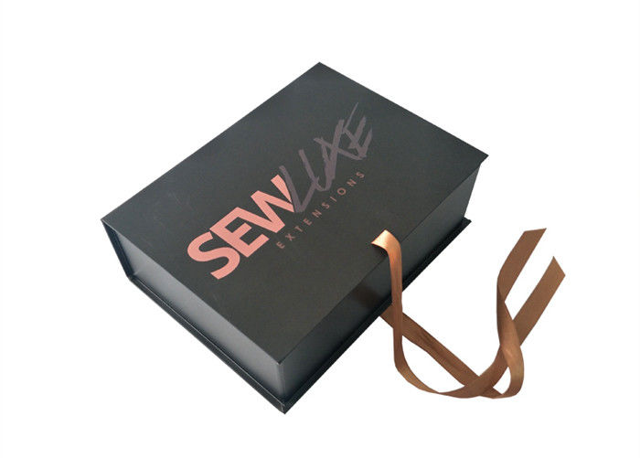 Full Color Printed Folding Gift Boxes , Folding Cardboard Box With Ribbon Closure supplier
