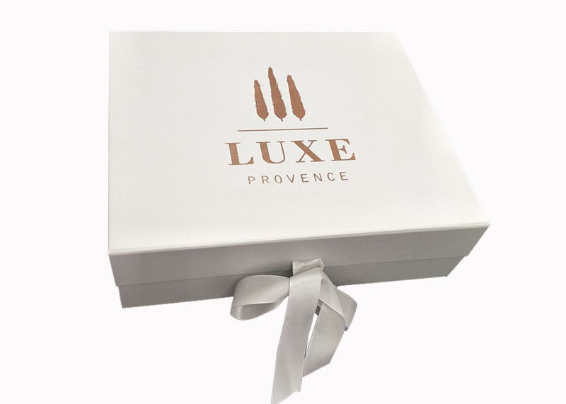 Ribbon Logo Customized White Folding Paper Gift Box For Clothes Packing supplier