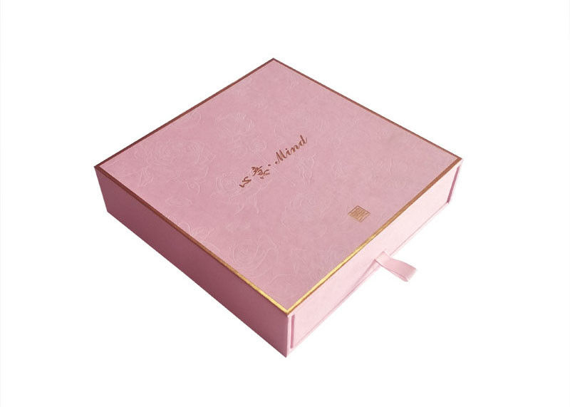 Cosmetic Packaging Sliding Paper Box Pink Textured Paper Gold Foil Logo Durable supplier