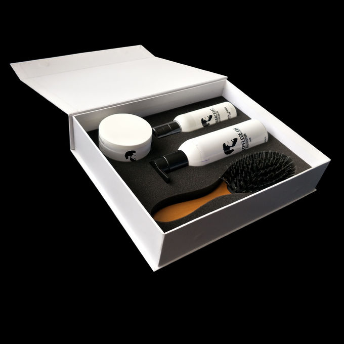 White Book Shaped Box Black Stamping Logo Magnet Closure With EVA Foam Insert
