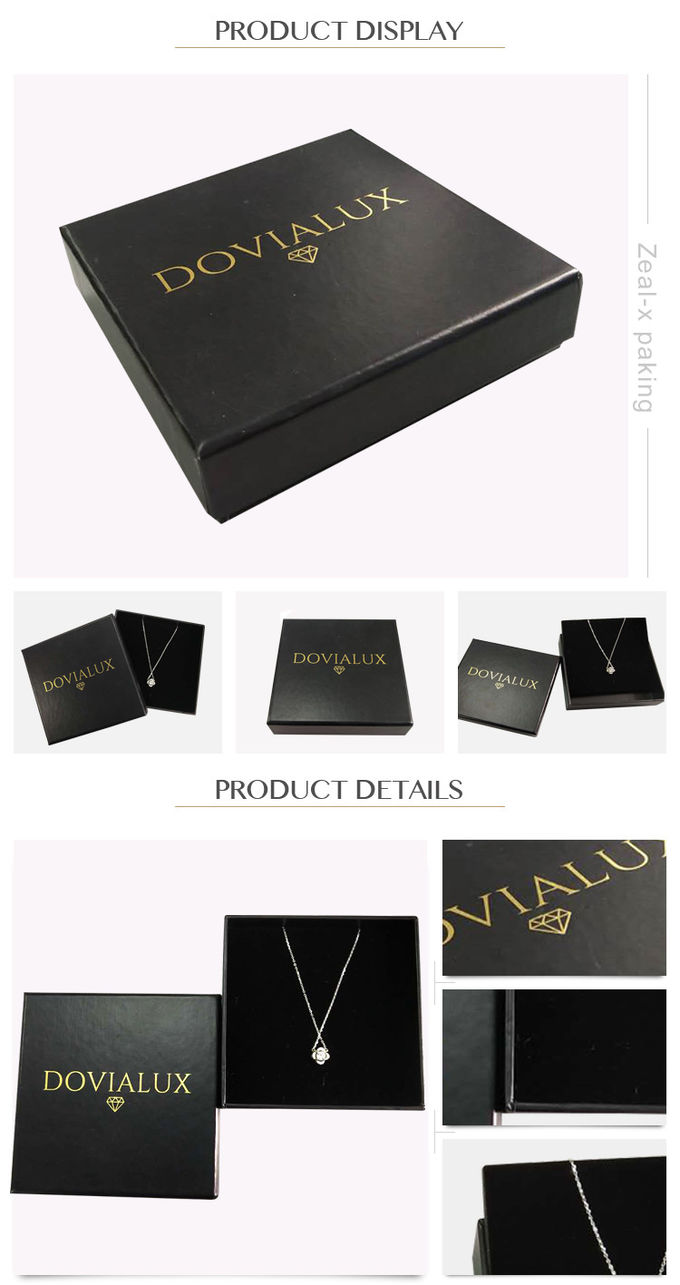 Black Jewelry Paper Gift Box Cardboard Necklace Packaging Lightweight With Sponge