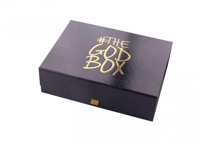 Rectangle Paperboard Folding Gift Boxes With Black Photoresist And Hot Gold Logo