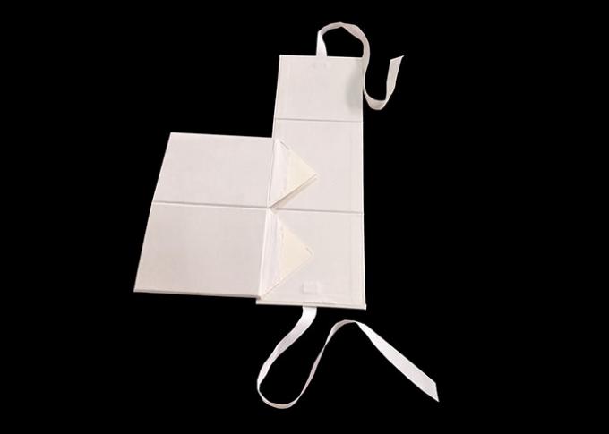 White Carton Square Flat Folding Boxes With Ribbon Open / Closure