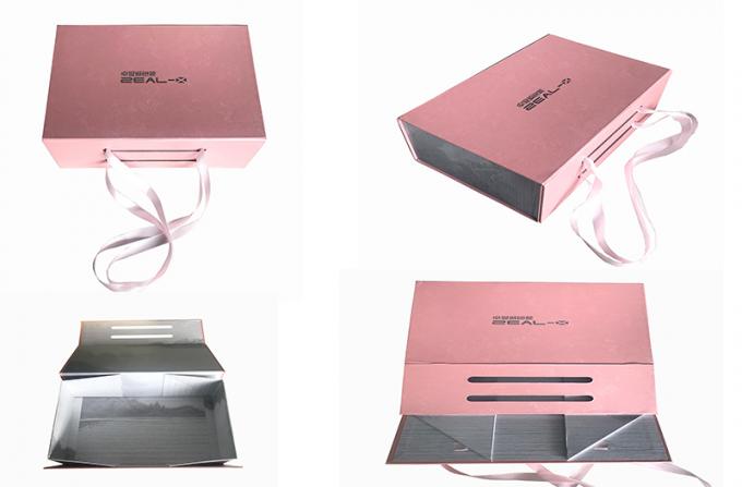 Embossing Logo Folding Gift Boxes Pink Color Rose For Clothing Packaging