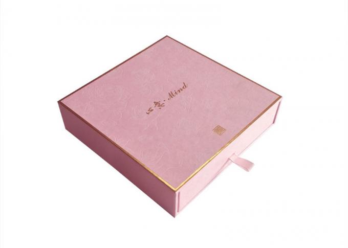 Cosmetic Packaging Sliding Paper Box Pink Textured Paper Gold Foil Logo Durable