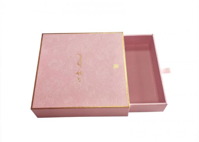 Cosmetic Packaging Sliding Paper Box Pink Textured Paper Gold Foil Logo Durable