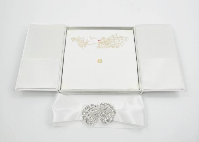 Elegant White Silk Cardboard Present Gift Box Wedding Invitation With Bow / Buckle