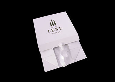 Cover Lamination Retail Folding Gift Boxes Retail White Ribbon Rose Gold Logo supplier