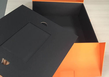 Cardboard Book Shaped Box Orange Colored Top Printed With Black Partition supplier