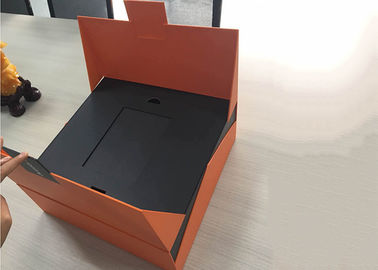 Cardboard Book Shaped Box Orange Colored Top Printed With Black Partition supplier