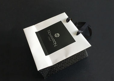 Ribbon Handle Gift Printed Paper Bags Carry White Black Inside Yellow Greaseproof supplier