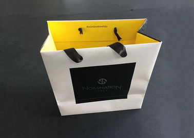 Ribbon Handle Gift Printed Paper Bags Carry White Black Inside Yellow Greaseproof supplier