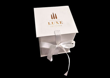 White Carton Square Flat Folding Boxes With Ribbon Open / Closure supplier