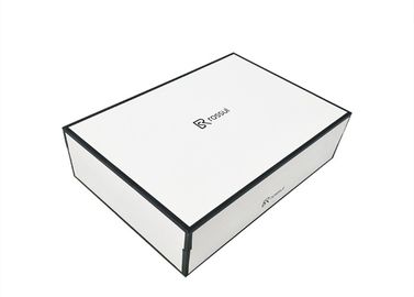 Luxury White Textured Lid And Base Boxes Black Edge Printed For Shoes Packaging supplier