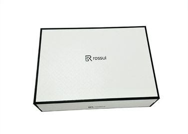 Luxury White Textured Lid And Base Boxes Black Edge Printed For Shoes Packaging supplier