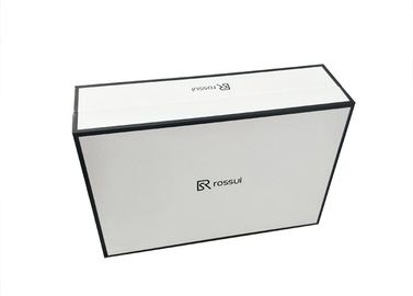 Luxury White Textured Lid And Base Boxes Black Edge Printed For Shoes Packaging supplier