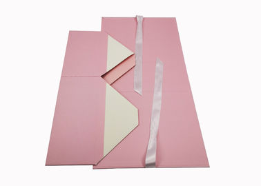 Pink Cardboard Cosmetic Packaging Foldable Gift Boxes Ribbon Closure For Skin Care supplier