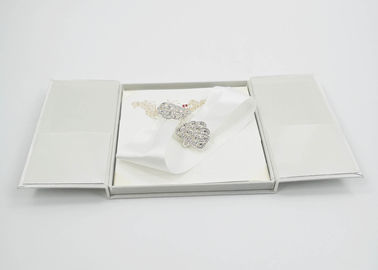 Elegant White Silk Cardboard Present Gift Box Wedding Invitation With Bow / Buckle supplier