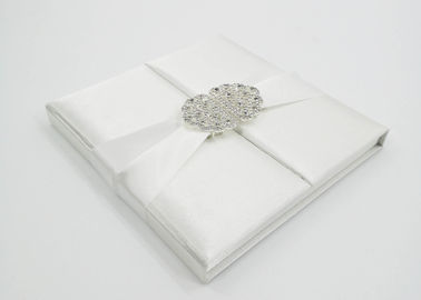 Elegant White Silk Cardboard Present Gift Box Wedding Invitation With Bow / Buckle supplier