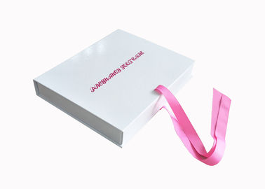 Ribbon Closure Folding Gift Boxes White Glossy Insole Packaging Box For Women supplier