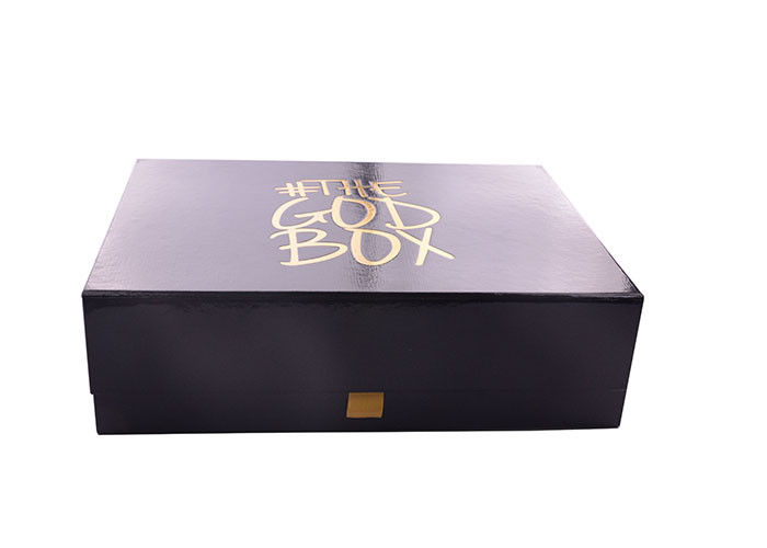 Rectangle Paperboard Folding Gift Boxes With Black Photoresist And Hot Gold Logo supplier