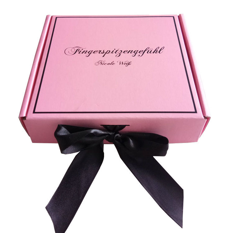 Pink Ribbon Closure Corrugated Gift Box For Girls Dress / Hair Extension supplier