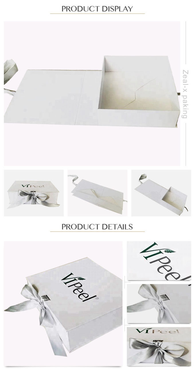 Folding Cardboard Paper Gift Box White Ribbon Rectangular Shape Panton Printing